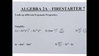 Alg 2a - Flipbook 1-4 and Firestarter 8