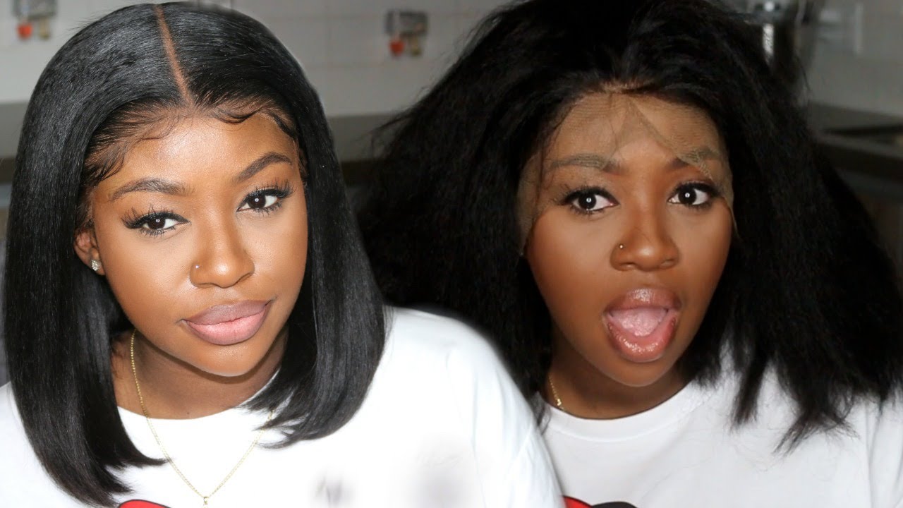 HUGE TRANSFORMATION! Glueless Kinky Straight Bob Wig Flat Ironed | MyQualityHair