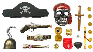 Realistic pirate series toy set unboxing-Skeleton mask, Gold coin ,Fire gullium, Compass