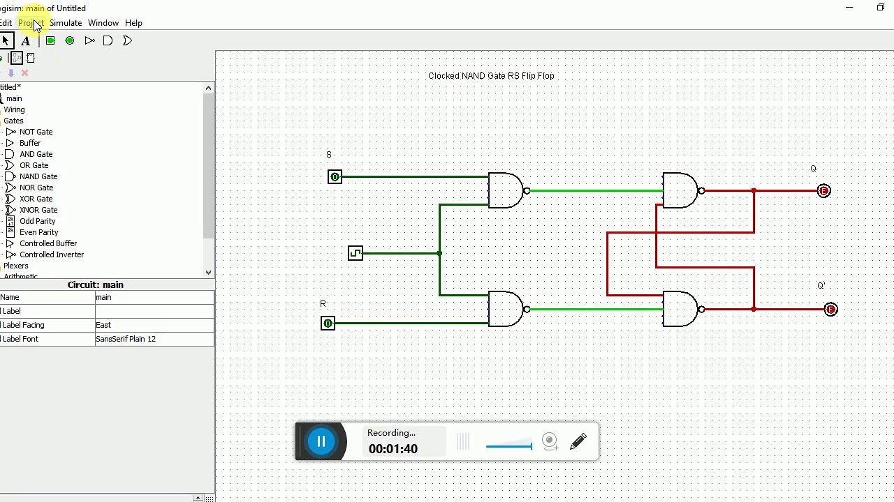 Clocked Nand Gate Rs Flip Flop Simulation Logisim Software Youtube