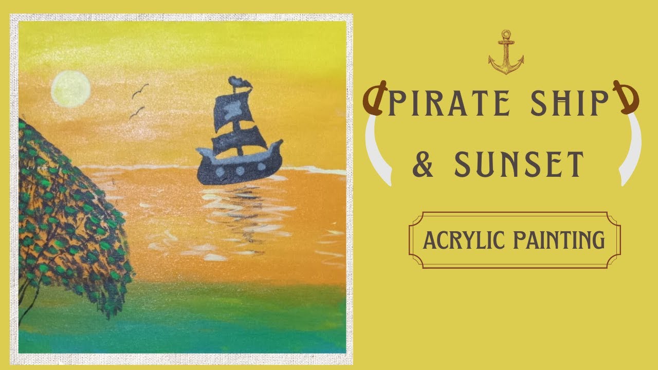 Pirate Ship Painting Sunset Pirate Ship Wall Art