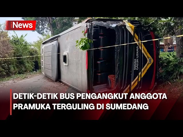 Bus Rombongan Pramuka Terguling di Bumi Perkemahan Kiara Payung Sumedang class=