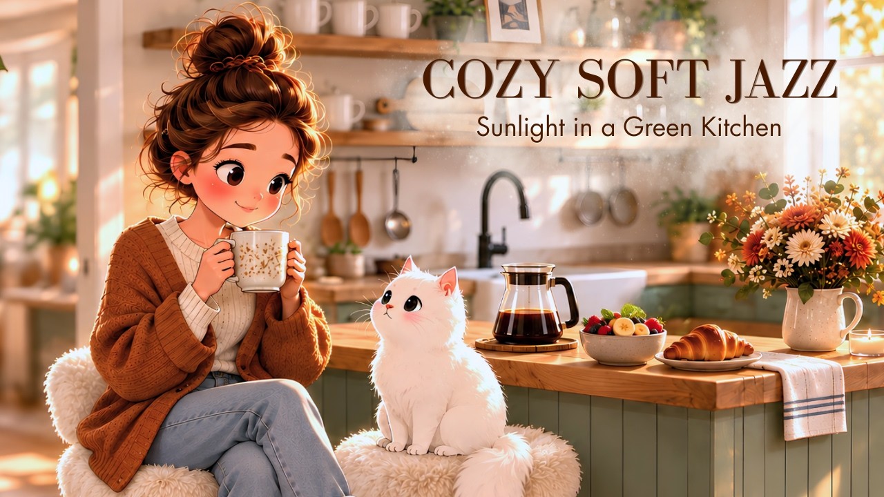 Soft Jazz ☕ Cozy Morning Kitchen Playlist 🌿 | Coffee & Croissant | Sunlight, Plants, and a Quiet Cup