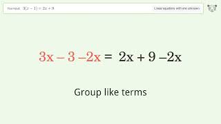 Linear equation with one unknown: Solve 3(x-1)=2x+9 step-by-step solution