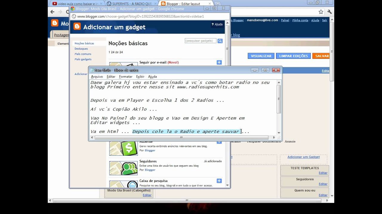 como botar radio no seu blog - YouTube