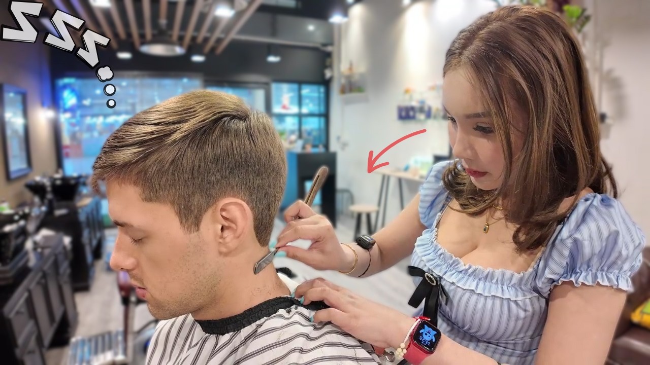 Viral Thai Lady Barber – $12 ASMR Haircut & Shave [Go to Sleep]