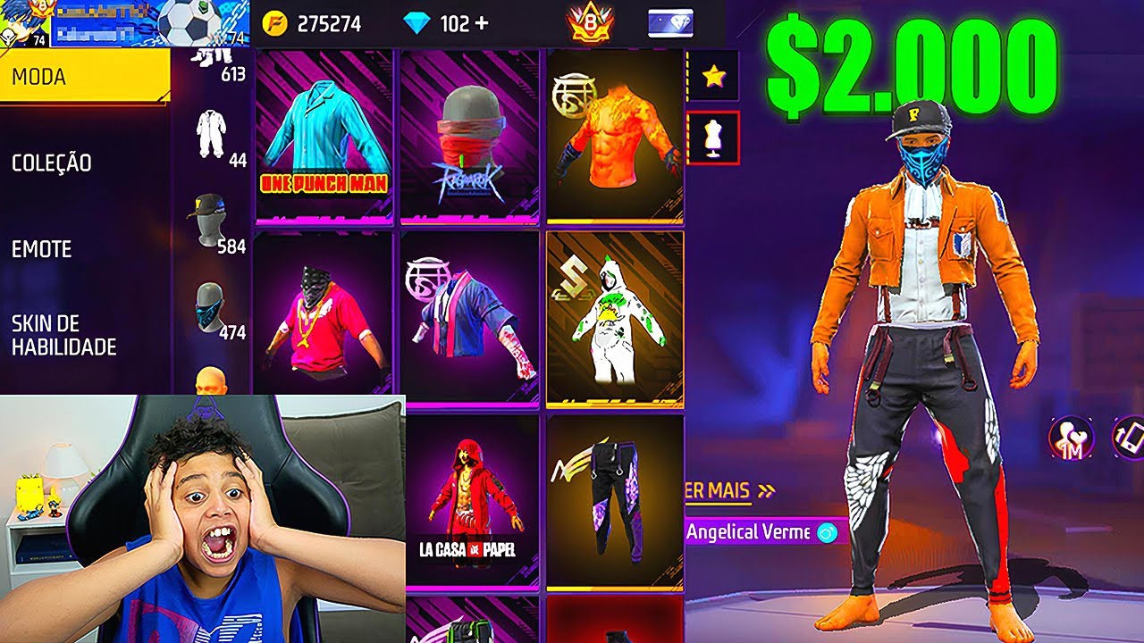 MEU IRMÃOZINHO GANHOU UMA CONTA MISTERIOSA AVALIADA EM R$2.000 REAIS NO FREE FIRE!