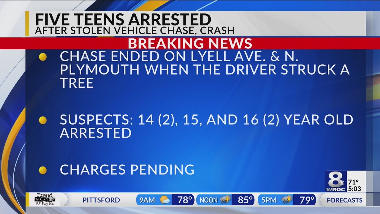 Five teenagers taken into custody after car chase ends in crash near
