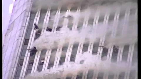 Above the 100th floor, WTC1 burns on 9/11 - stabilized