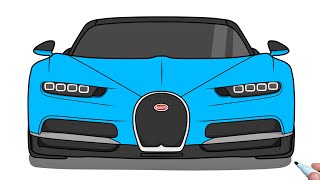 How to draw a Bugatti Chiron step by step (Front view) | Drawing sports car