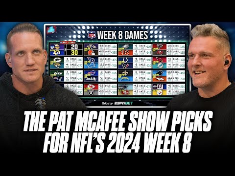 Thumbnail for The Pat McAfee Show Picks & Predicts Every Game For NFL's 2024 Week 8 Weekend