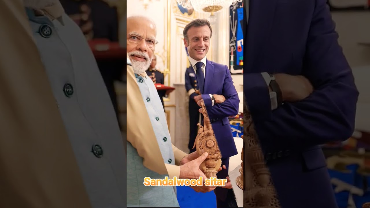 Prime Minister Modi Gifts  Sandalwood Sitar to President Macron