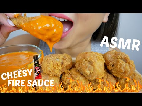 ASMR Deep Fried Chicken with Nachos Cheesy FIRE SAUCE *No Talking | N.E Let's Eat