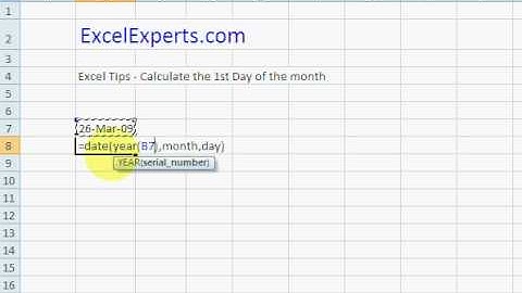 ExcelExperts.com - Excel Tips -Calculate the 1st Day of the month