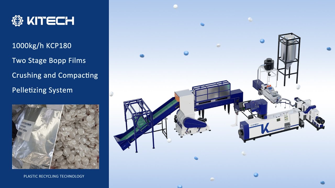 1000KG/H KCP180 Crushing and Pelletizing System for BOPP Film Recycling | Kitech Machinery