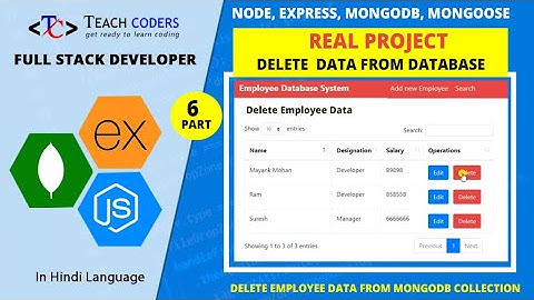 Delete employee data from mongodb database using node js | node real project | Express live project