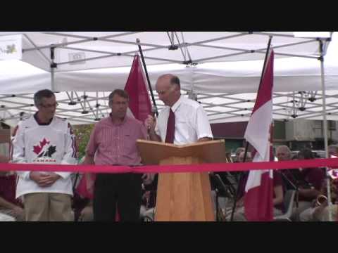 RiverMill Park is completed and celebrated on July 01 2009 with a break in the weather and Birthday Cake for all musical inspiration Muskoka Concert Band. Mayor Claude Doughty introduces MP Minister of Industry Tony Clement and MPP Norm Miller. Ribbon is cut and 2010 will be a memorable year for Huntsville.