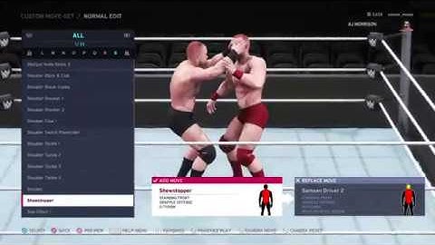 WWE 2K20 create a moveset aj morrison orcenising and picking moves for his  moveset subscribe