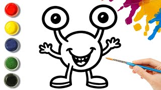 Cute Alien Monster Drawing Easy Cartoon Monster For Kids How To Draw Funny Alien