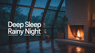 Rainy Tree View Loft Ambience | Cozy Fireplace Sounds for Sleep, Study & Relaxation