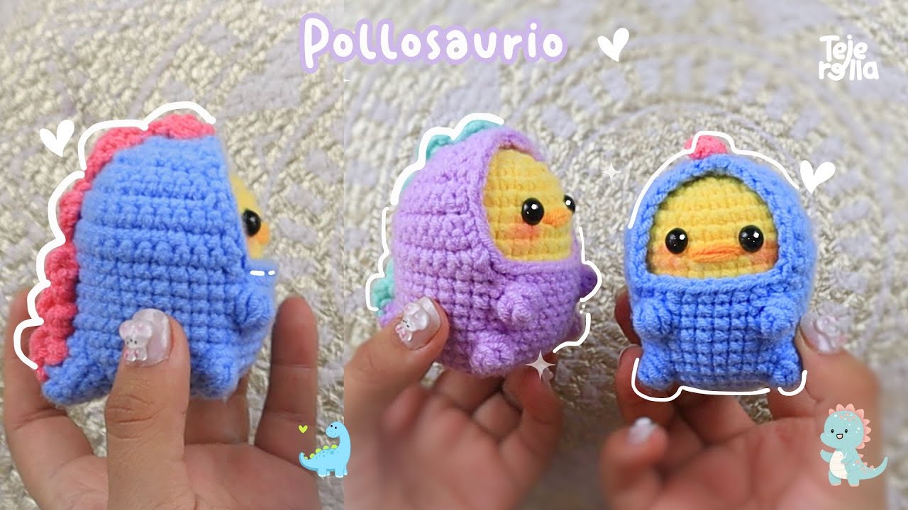 POLLOSAURIO🐥🦖 tejido a crochet ┃ AMIGURUMI pollito en traje de dinosaurio, muy lindo ENG SUB