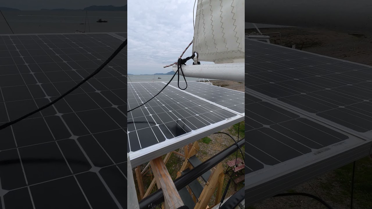 ⁣Mizzen sail up for out first time. Now for Solar 44 days left of 100 days to launch #BoatRefit #DIY