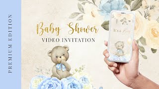 Teddy bear Baby Shower video invitation, Teddy bear balloons eucalypthus Invitation