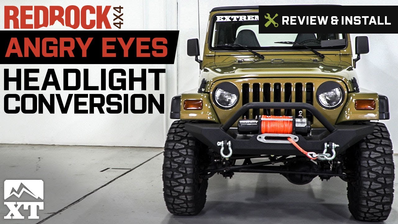 RedRock Jeep Wrangler Angry Eyes Headlight Conversion; Matte Black J100734  (97-06 Jeep Wrangler TJ) - Free Shipping