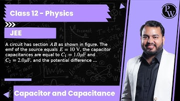 A circuit has section A B as shown in figure. The emf of the source equals E=10  V, the capacitor...