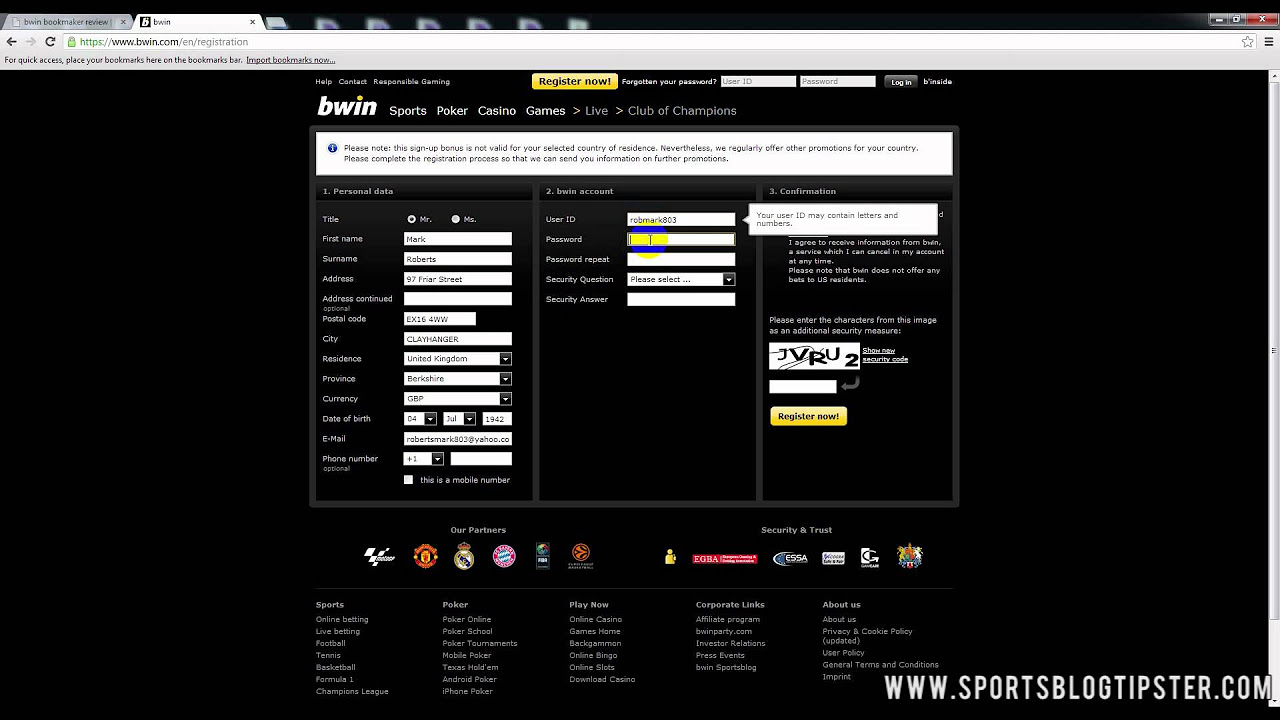 Bwin Sign-up Tutorial by SportsBlogTipster.com