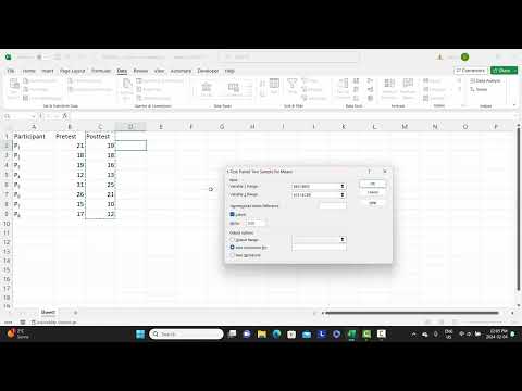 MS EXCEL   Paired samples t test with data analysis tool