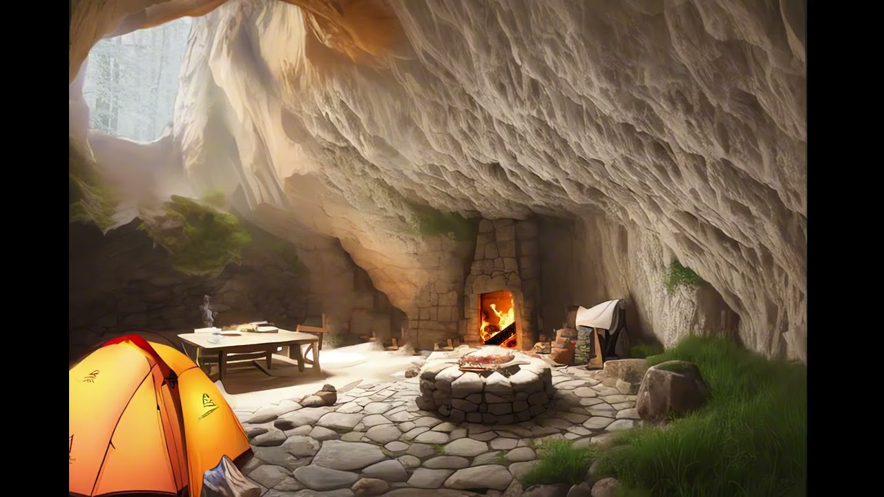 Secret Cave Blizzard | Campfire in Snowstorm | Primitive Healing Sounds