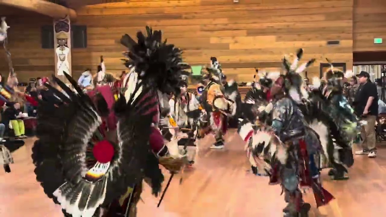 Saquamish ￼powwow 2025 Bullhorn singing for Men’s traditional 