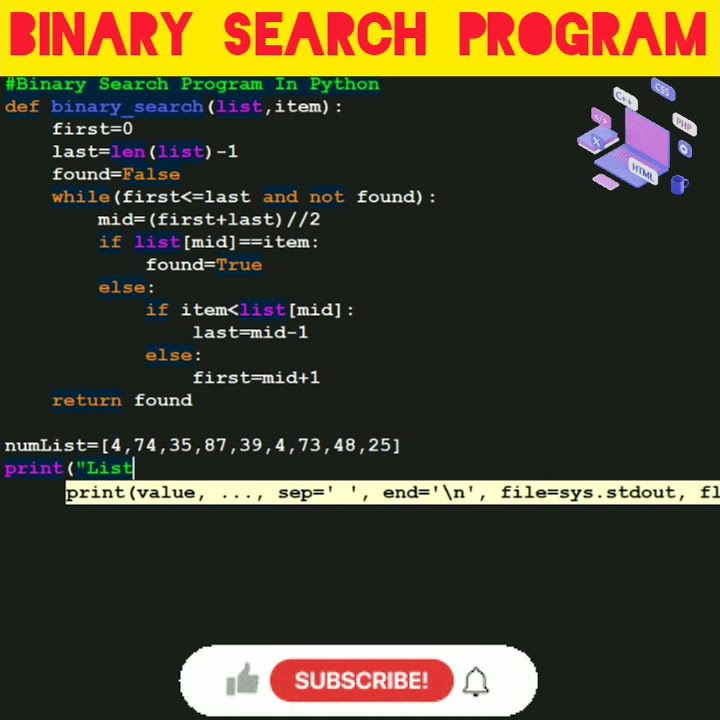 #python 76 Binary Search Program In Python | Python Programming | # ...