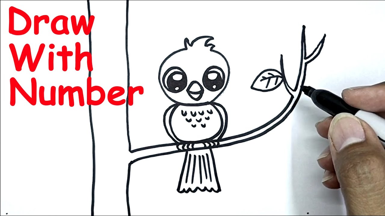 How To Draw A Bird On A Tree With Number 3 | Drawing Using Number - YouTube