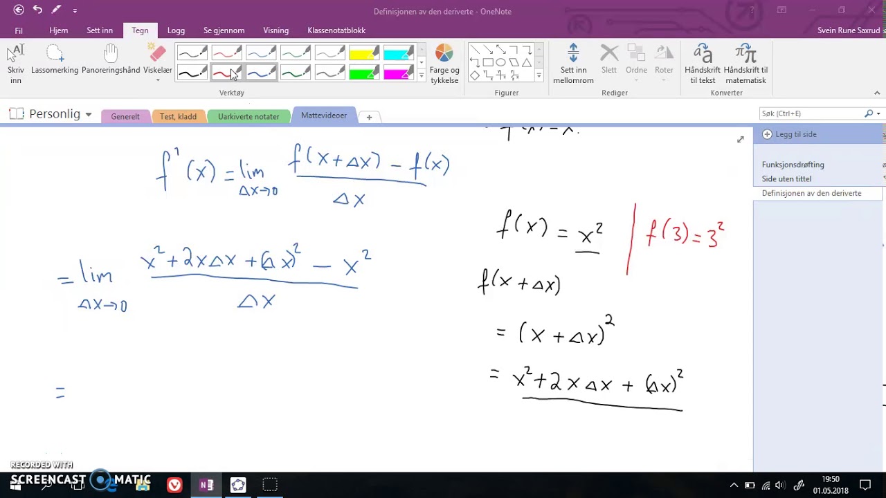 Bruke den matematiske definisjonen av den deriverte - R1/S1