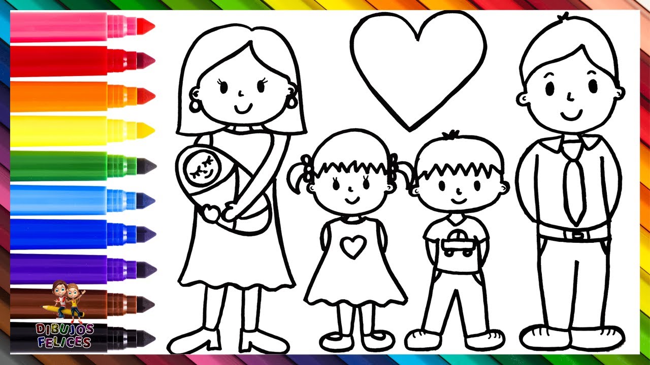 Dibuja y Colorea Una Familia De 5 👩👨👶👧👦❤️ Padres E Hijos 👨‍👩‍👧‍👧🌈  Dibujos Para Niños - thptnganamst.edu.vn