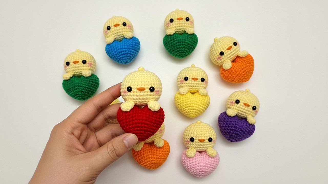 🐣 Easy & Cute ❤️ Crochet Chick With Heart Keychain | Step-by-step Tutorial