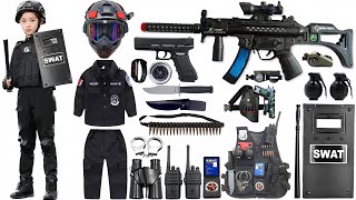 Special police weapon unboxing video, M416 automatic rifle,unboxing toy video, gas mask, axe, pistol