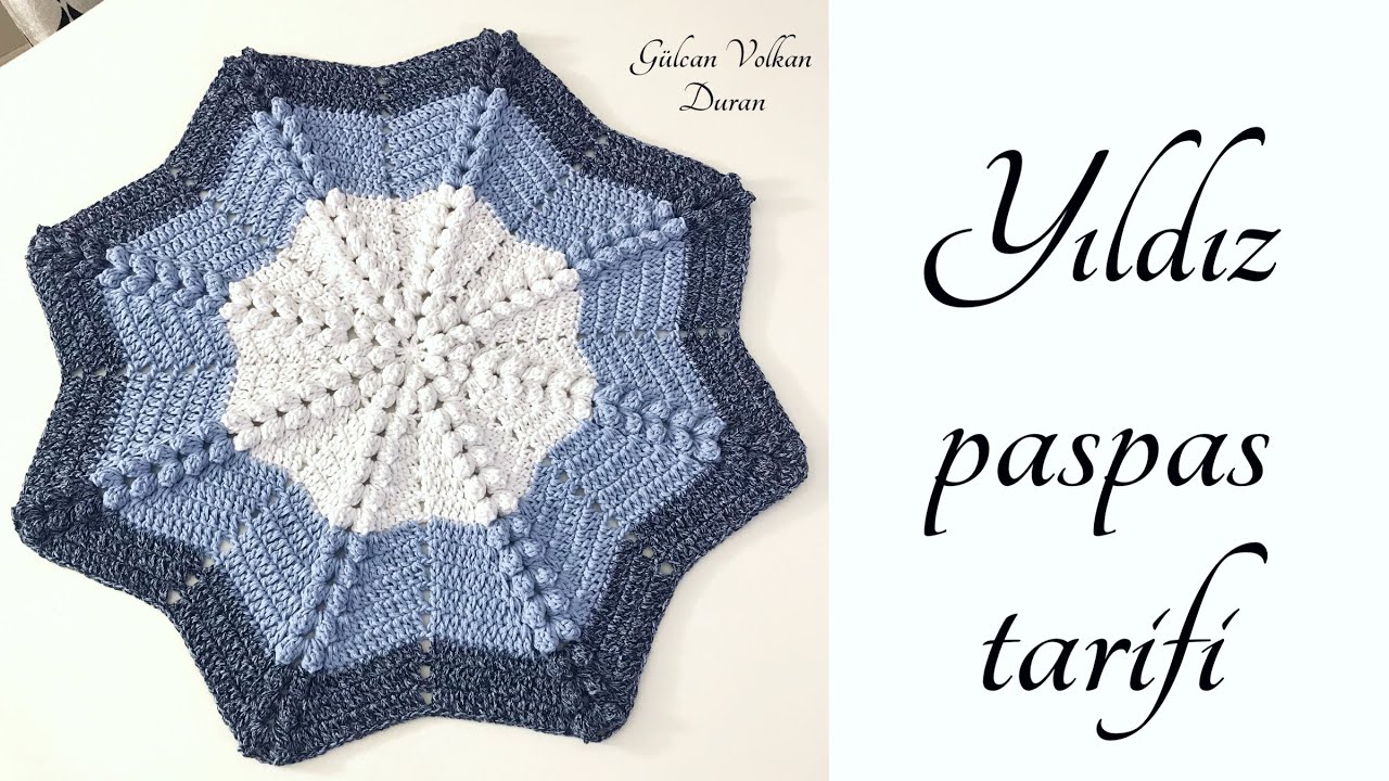 Tığ İşi Popcorn Yıldız Modelli Örgü Paspas Tarifi - Part 1