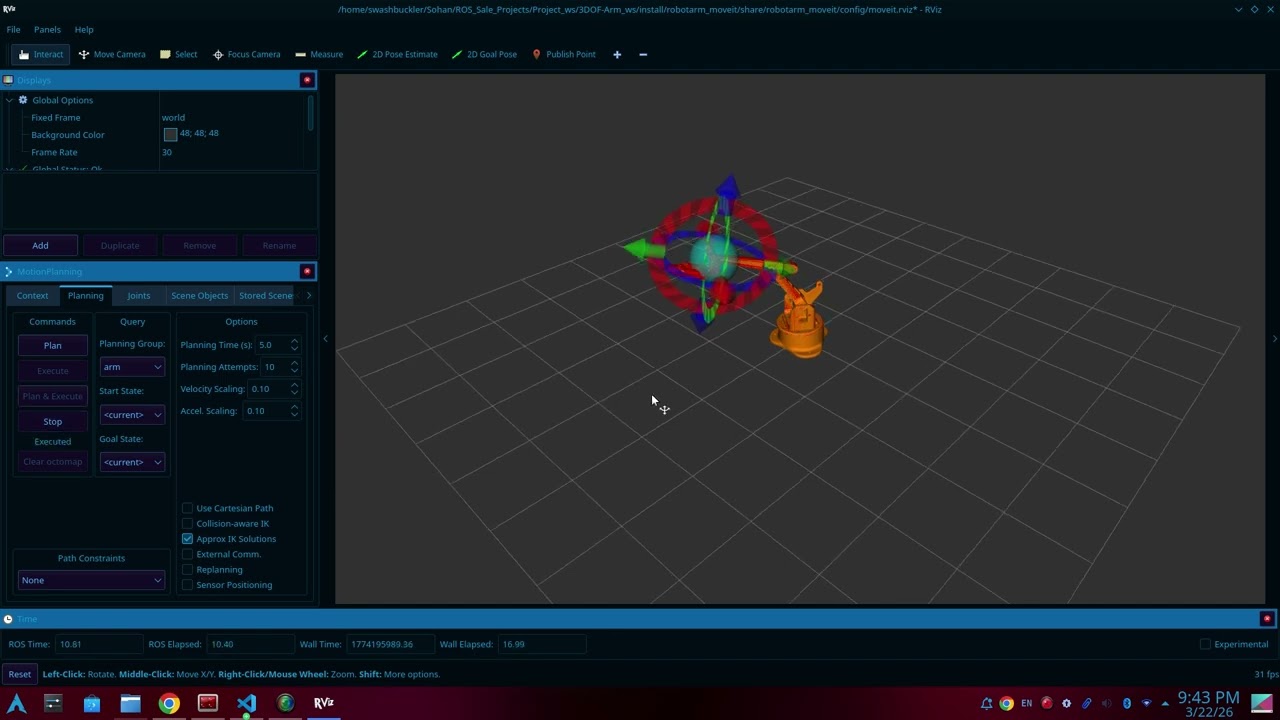 3-DOF Robotic Arm in ROS2 + MoveIt + Gazebo #ros2 #ros #moveit #gazebo