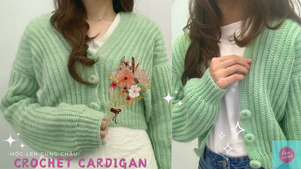 how to crochet knit look cardigan| hướng dẫn móc áo cardigan hoạ tiết giả đan 🥰| ChâuCrochet#109