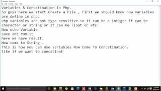 Lecture #2 Introduction to php varibales and it's concatination