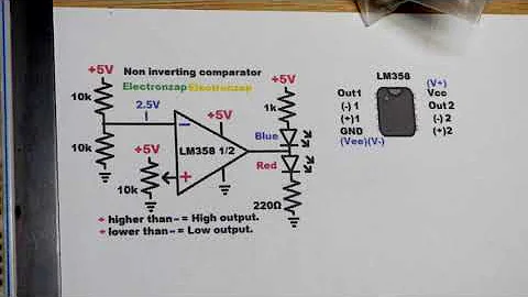 Op Amp non inverting comparator using LM358 demo circuit schematic by Electronzap