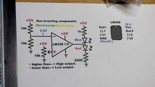 Op Amp non inverting comparator using LM358 demo circuit schematic by Electronzap