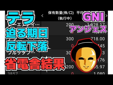 【株投資】『テラ』期日迫る⁉反転下落‼『省電舎』チャート検証結果は⁉『GNI・アンジェス』狙う!?【掲示板トレーダー】