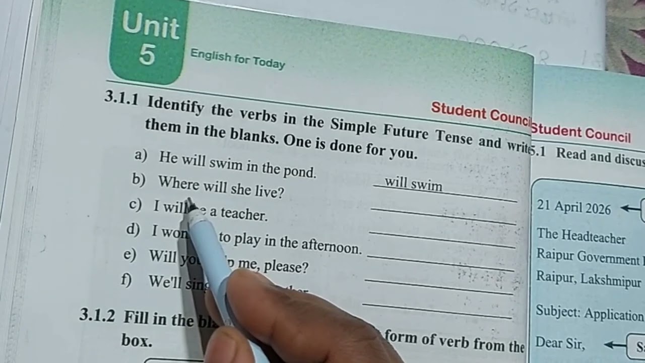 class 5 English unit five identify the verb of the simple future Ham bhi Khali