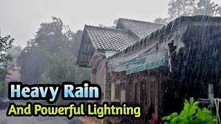 Beautiful Rain In Winter | Walk In Heavy Rain And Powerful Lightning | Village Life In Indonesia