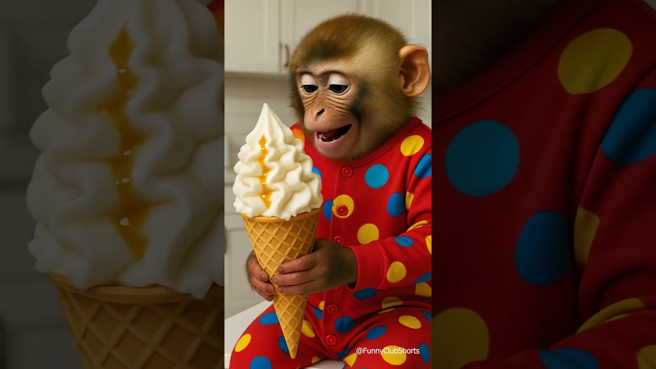 cute baby monkey eating ice cream 🍧😋