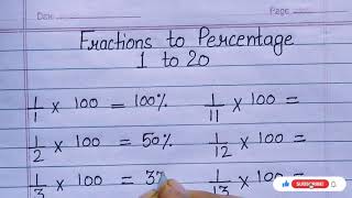Fractions to percentage 1 to 20